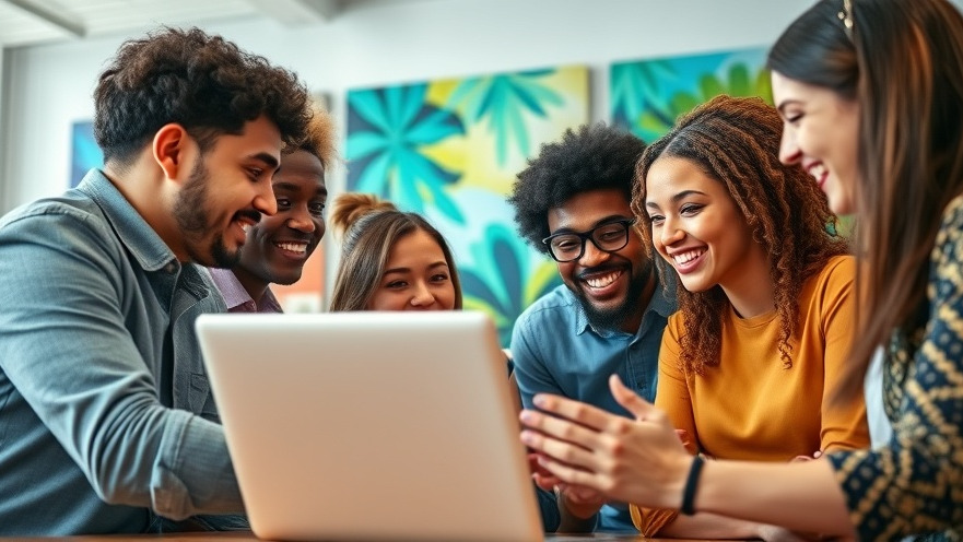 Young professionals collaborating on LinkedIn posting frequency in a vibrant office.