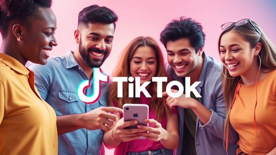Young adults collaborating on TikTok scheduling using a smartphone, vibrant atmosphere.