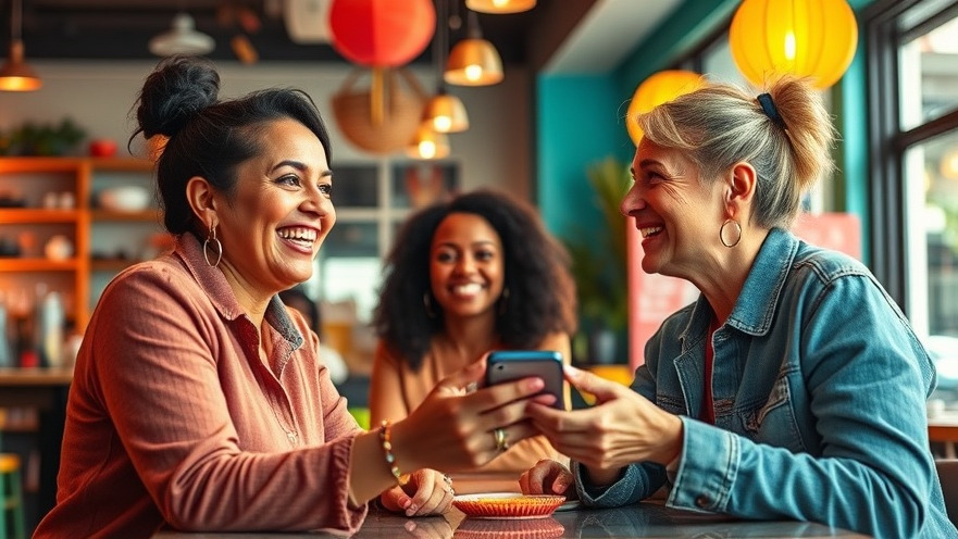 Local business owner and influencer boost social media engagement in a vibrant café.