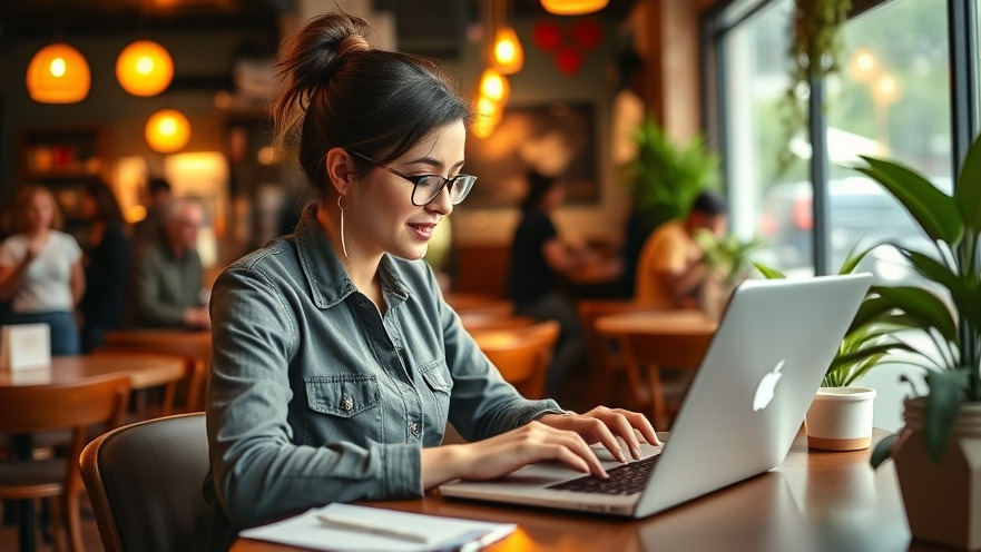 Local business owner analyzing digital advertising strategies at a vibrant café.