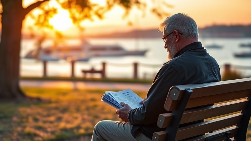 Maryland resident contemplating fixed income investments on a park bench by the Chesapeake Bay.