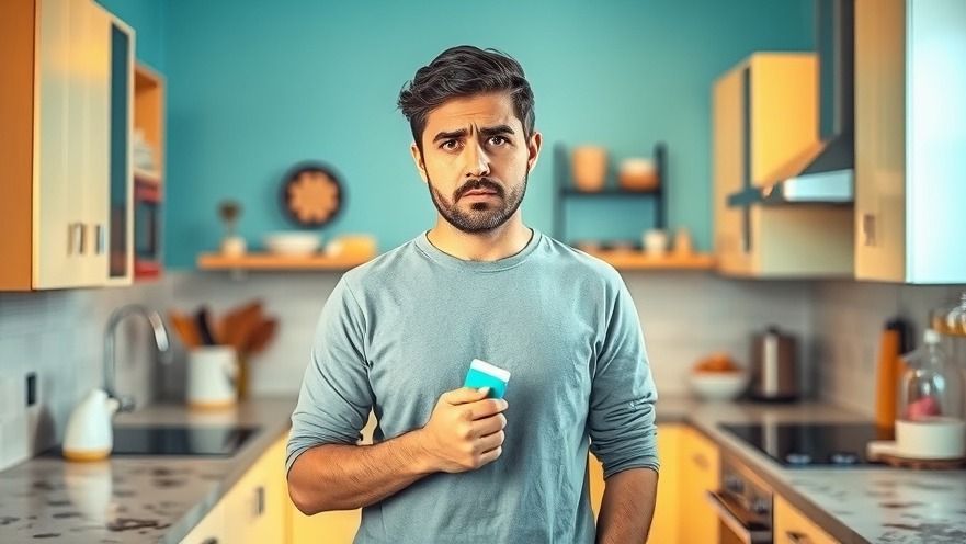 Worried person in a colorful kitchen holding a Magic Eraser, exploring cleaning tips.