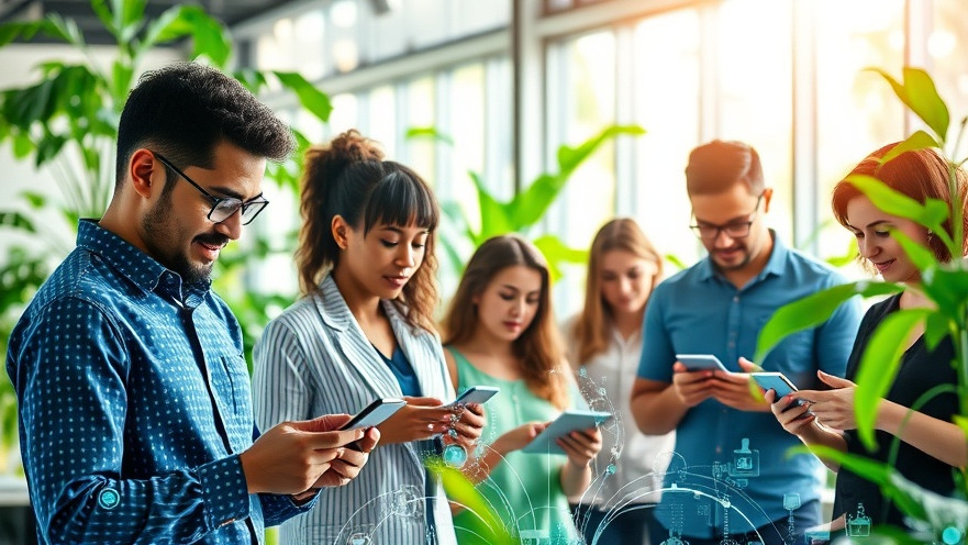 Diverse group using generative AI tools in a vibrant, modern workspace.