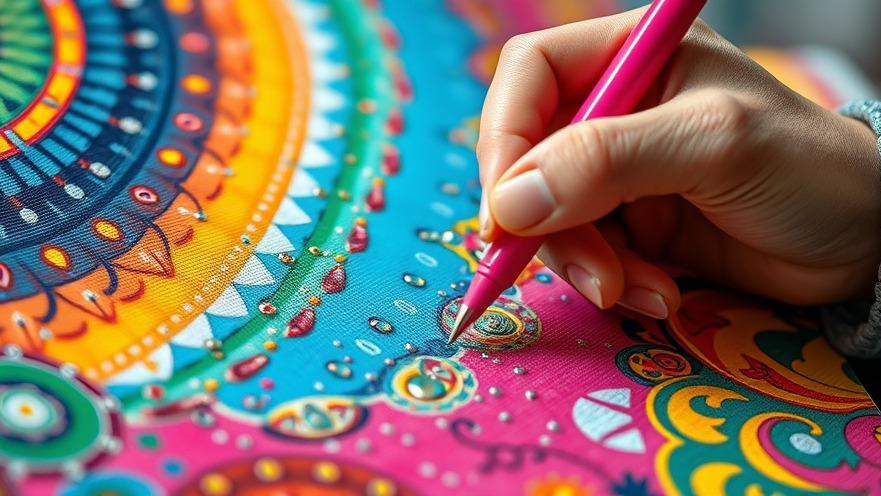 Hands applying diamond dots on a colorful canvas with precision, showcasing diamond painting techniques.