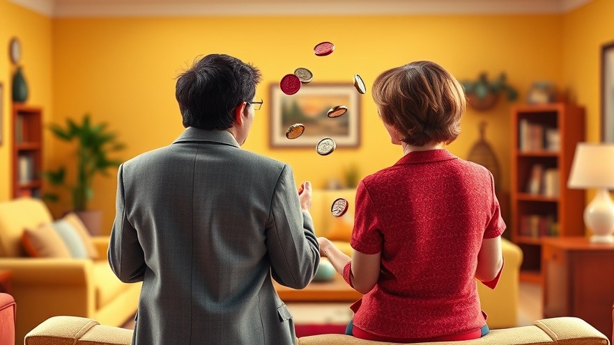 Mork juggling coins in a cozy living room, showcasing financial stability tips.