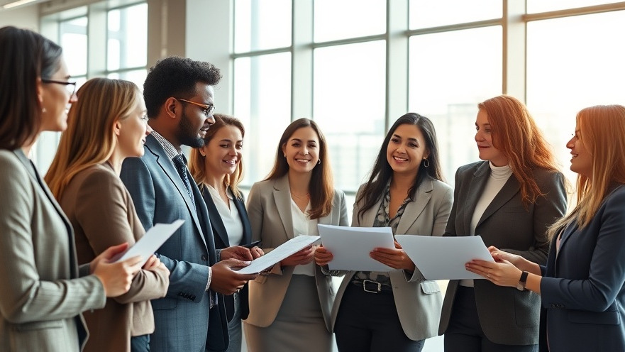 Diverse corporate team discussing employee onboarding techniques in a modern office.