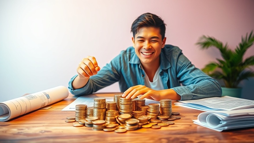 Young professional joyfully organizing coins for investing in coins and financial literacy.