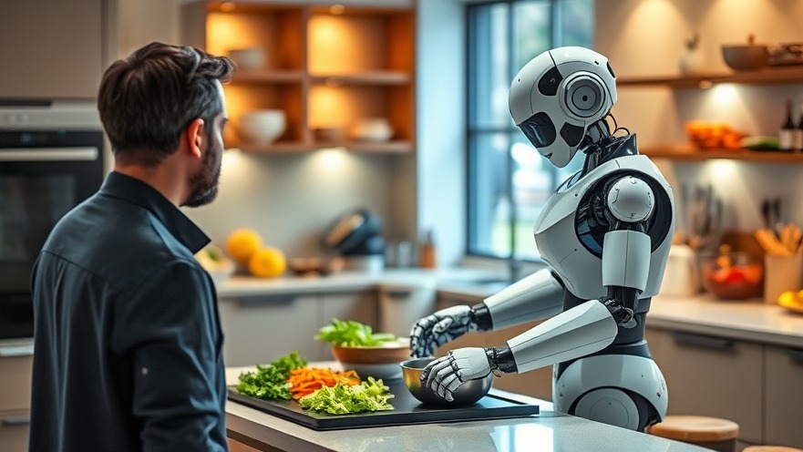 A person observes a robot cooking in a smart kitchen, showcasing automation in healthcare.