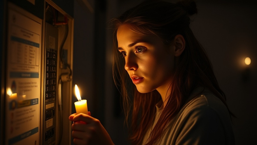 Young woman examines an electrical panel, emphasizing home electrical safety during a power outage.