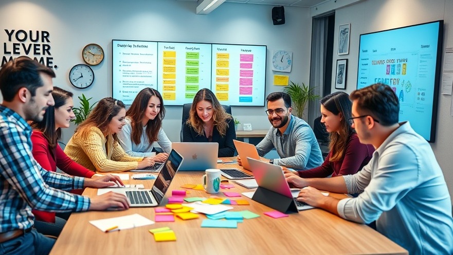 Diverse professionals using task management strategies in a vibrant office setting.