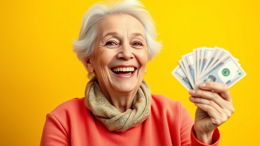 Cheerful elderly woman with money symbolizing tax-free withdrawals for retirement savings.