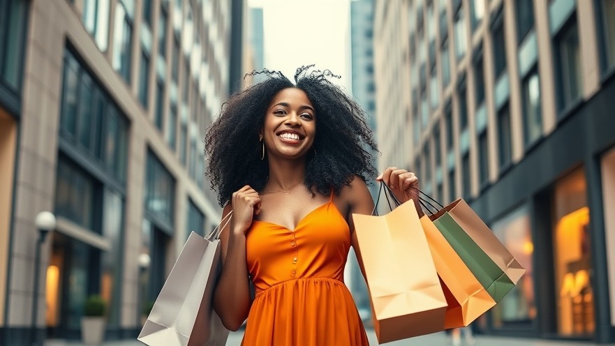 Joyful woman in orange dress engaging in active listening with strong sales prospects.