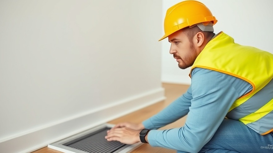 Male inspector assessing a floor vent in a bright room, showcasing home appraisal guide insights.