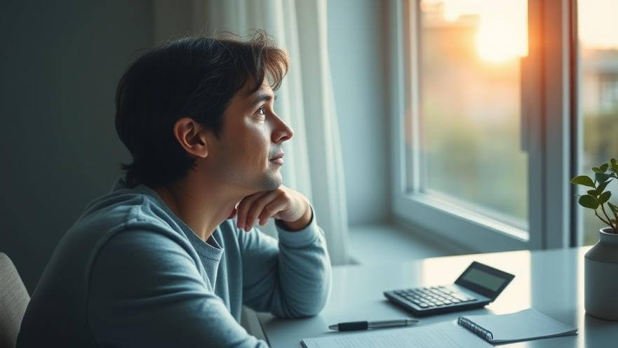 Individual contemplating inheritance financial planning at a modern desk.
