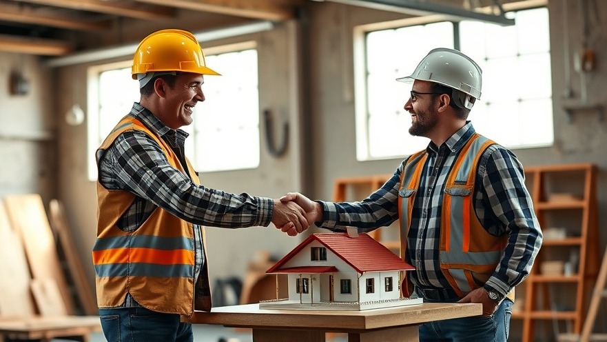 Home renovation contractors in Maryland shake hands at a construction site.