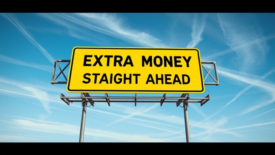 Vibrant highway sign 'Extra Money Straight Ahead', promoting easy side jobs for extra income.