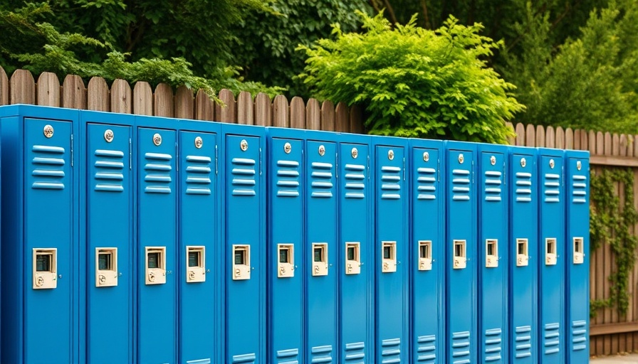 Blue outdoor lockers for maintaining cleanliness during renovations.