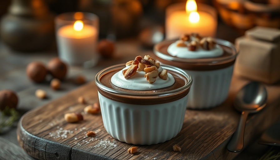 Chocolate Sea Salt Hazelnut Pots de Crème dessert garnished with nuts.