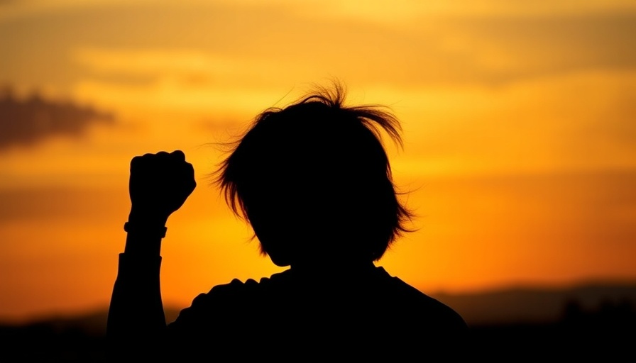 Person raising fist at sunset, symbolizing empowerment.