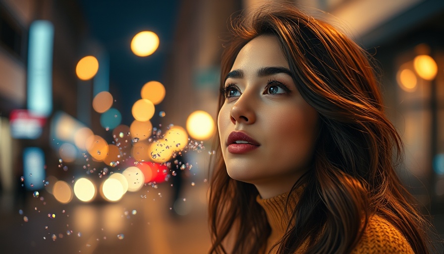 Young woman manifesting magic on a vibrant night street, EMDR Therapy and Manifestation theme.