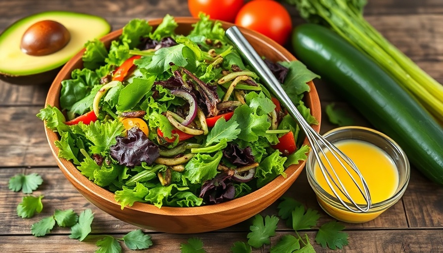 Dijon mustard vinaigrette with fresh salad greens and vegetables.
