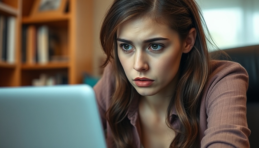 Worried young woman securing personal information online at home office.