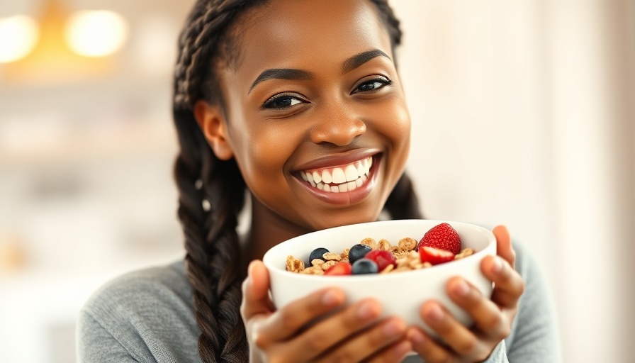Woman enjoying breakfast cereals high in sugar.