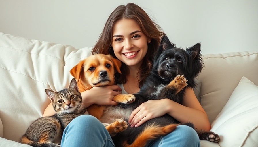 Woman with dog and stretching cat on couch, illustrating pet care costs.