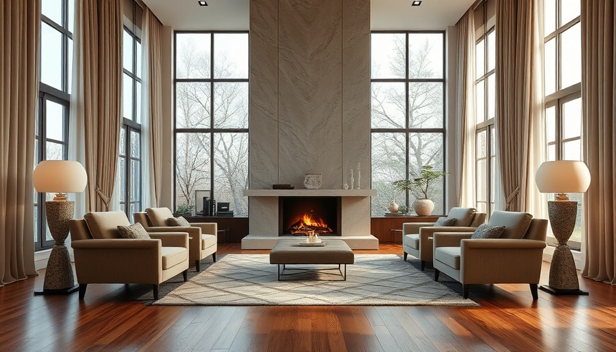Elegant living room with cozy lit fireplace; year-round fireplace care.