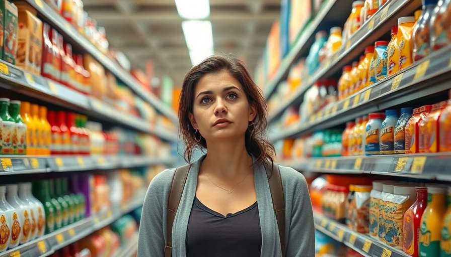 Concerned woman pondering in grocery aisle, things people have stopped buying.