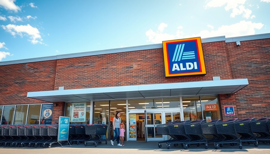 Aldi store exterior with shoppers entering.
