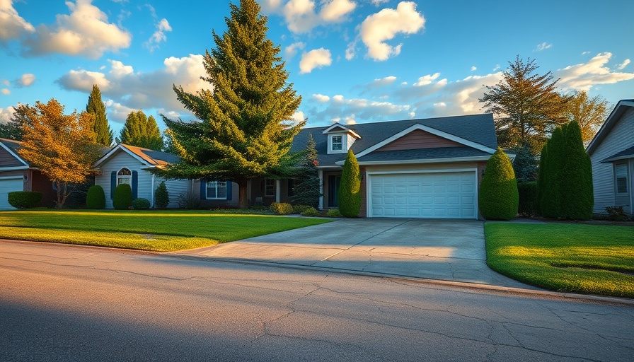 Suburban home exterior showcasing maintenance tips with lush lawn and tidy driveway.