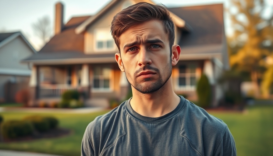 Worried young man pondering financial stress after buying a house.