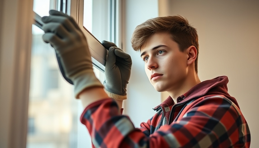 Focused young man fixing window in bright room, highlighting window repair.