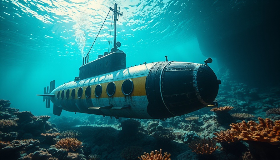 Vintage submarine exploring the ocean; The Last Mile in Health and Business.