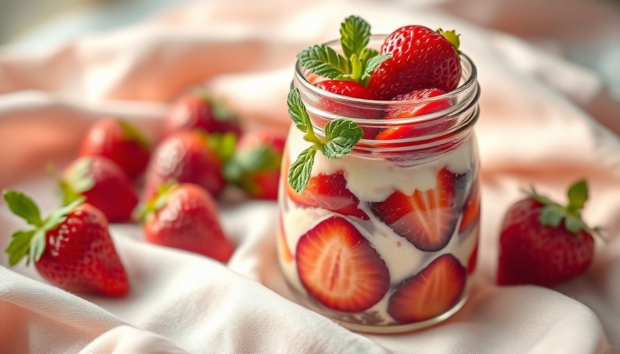 Strawberry Coconut Cream Pot with mint leaves in a glass jar.