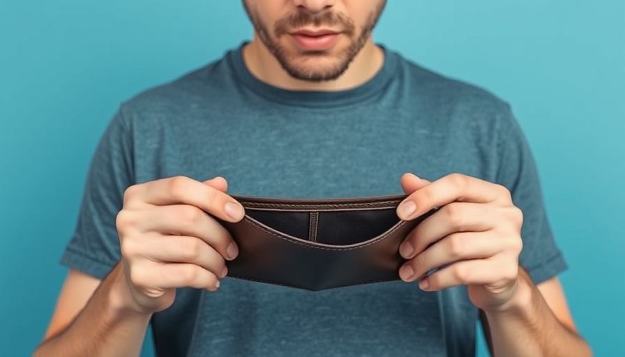 Man holding empty wallet, highlighting cash flow issues