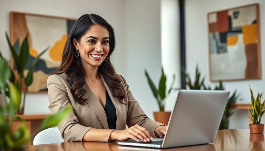Professional woman in modern office using laptop, Smart Office Supply Hacks.
