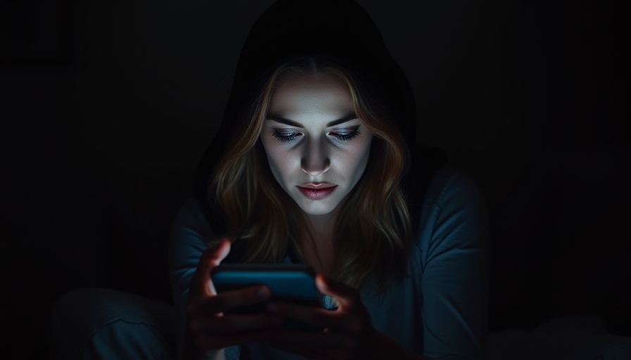 Woman illuminated by phone illustrating impact of doomscrolling on mental health.