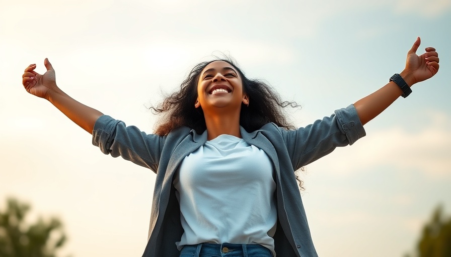Celebrating Your Victories: triumphant young woman with arms raised.