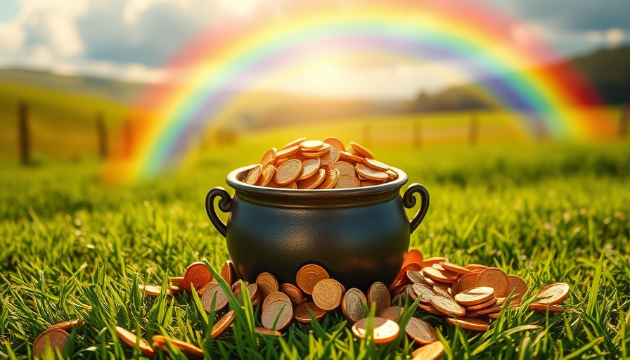 Pot of gold and coins with rainbow representing Millionaire Milestones.