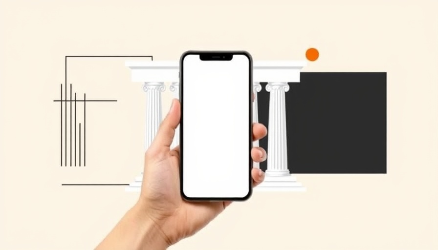 Content pillars for social media with classical columns and smartphone.