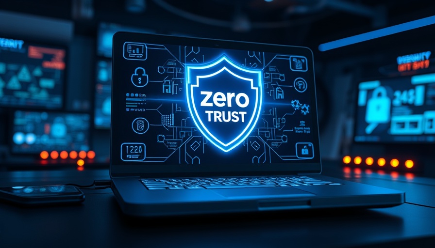 Zero Trust Networking concept displayed on a laptop with security graphics.