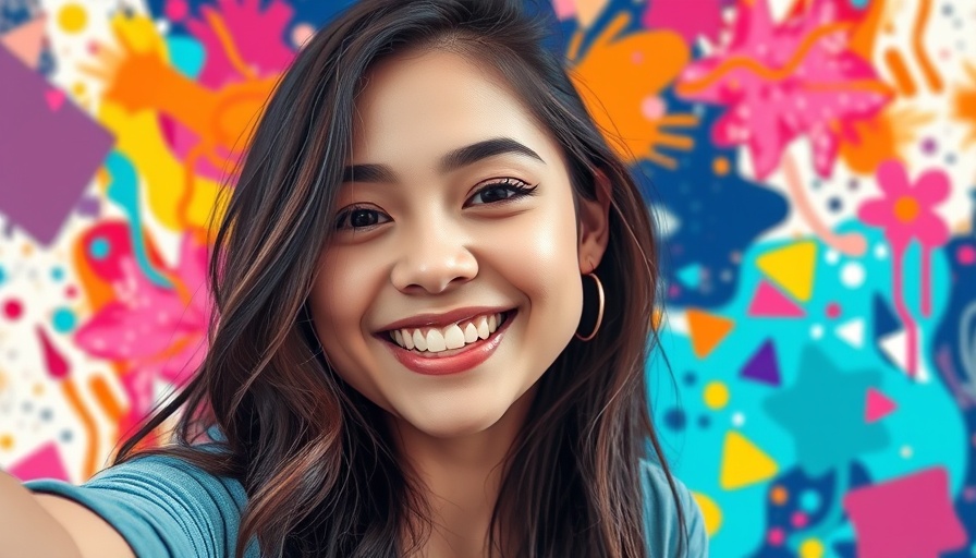 Young woman taking a selfie, vibrant abstract background featuring Instagram features and hacks.