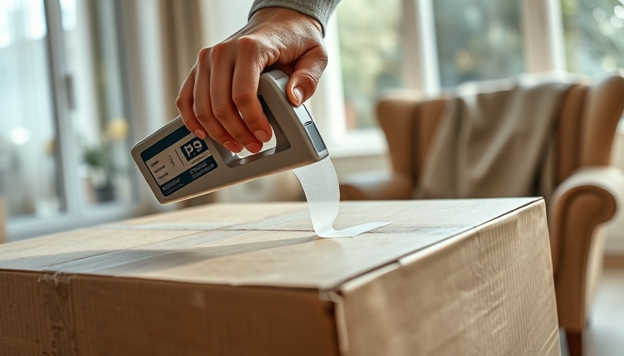 Close-up of a person using a tape dispenser on moving boxes, moving hacks.