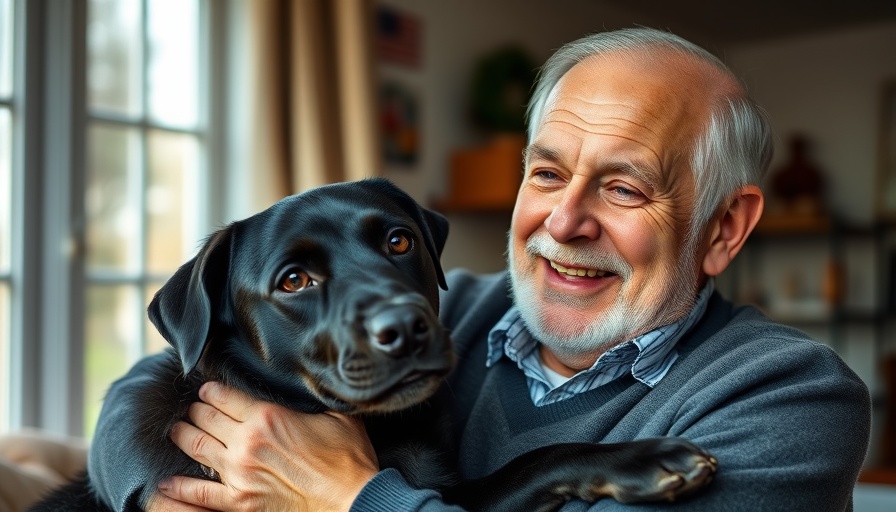Elderly man with dog enjoying companionship indoors.