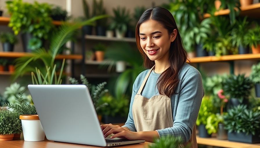Independent Retailer Month: florist using laptop in plant shop