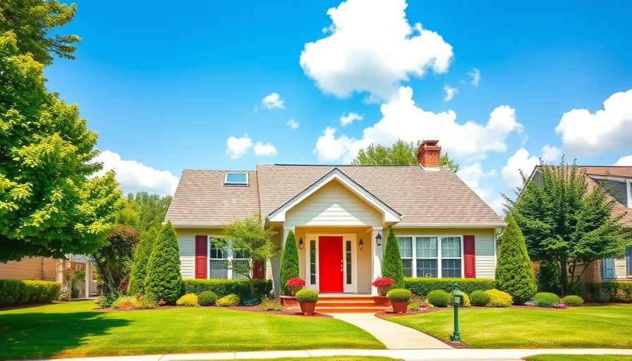 Charming house with red door under sunny sky, perfect for listing tips.
