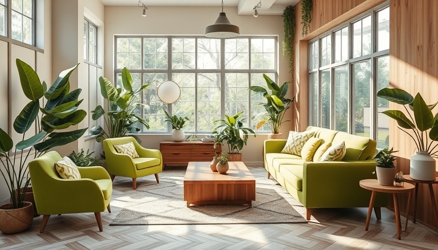 Sustainable materials for home design in a stylish green living room.