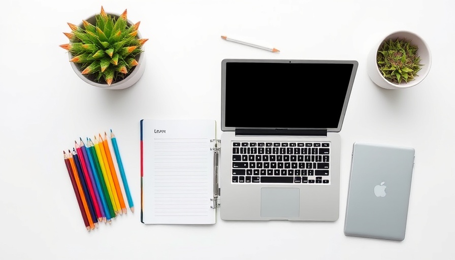 Minimalist productivity tools for business efficiency with laptop, pens, and planner.